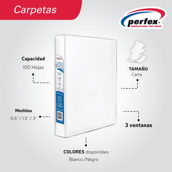 CARPETA 0.5" PERFEX BLANCO CARTA 3 ARILLOS - Image 4