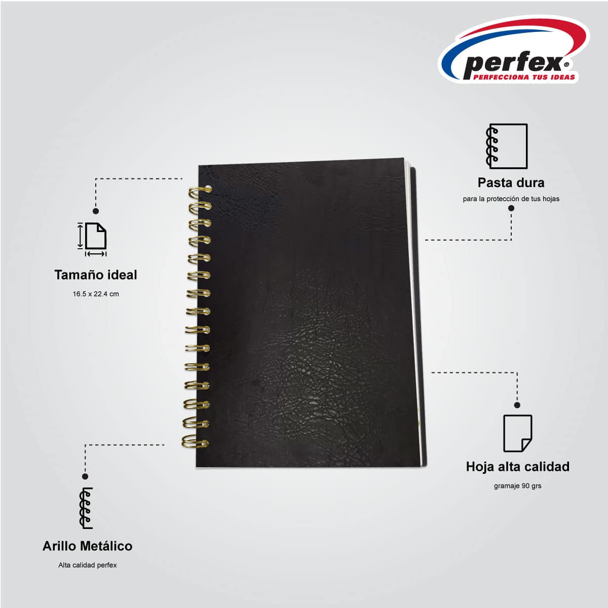 Kit Escolar Cuaderno Personalizado de Pasta Dura (negro) - PERFEX